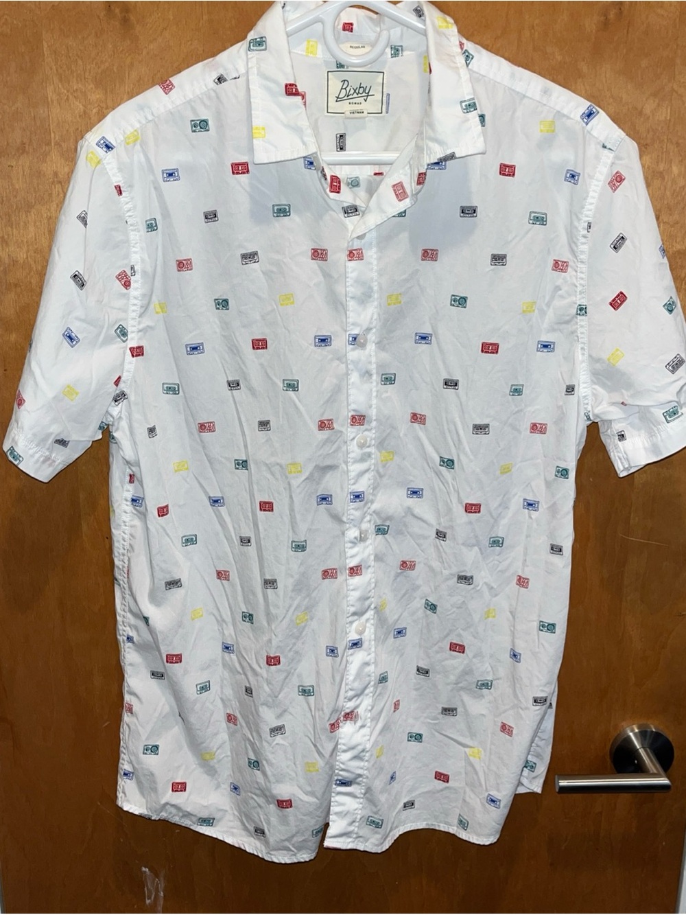 Bixby Retro Style Cassette Graphic -100% Cotton-Sleeve Button-Up Shirt